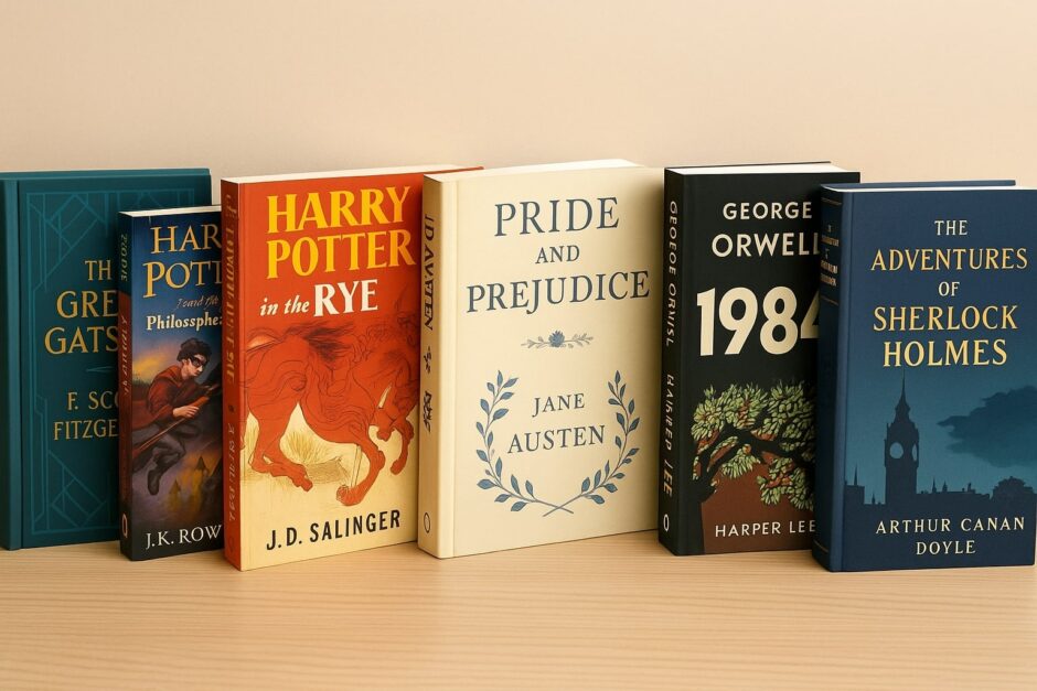 kilka stojących książek, znanych, w języku angielskim